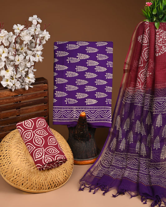 Exclusive Hand Block Cotton Suit With Kota Doriya Dupatta