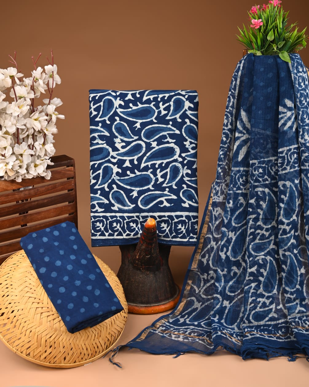 Exclusive Hand Block Cotton Suit With Kota Doriya Dupatta