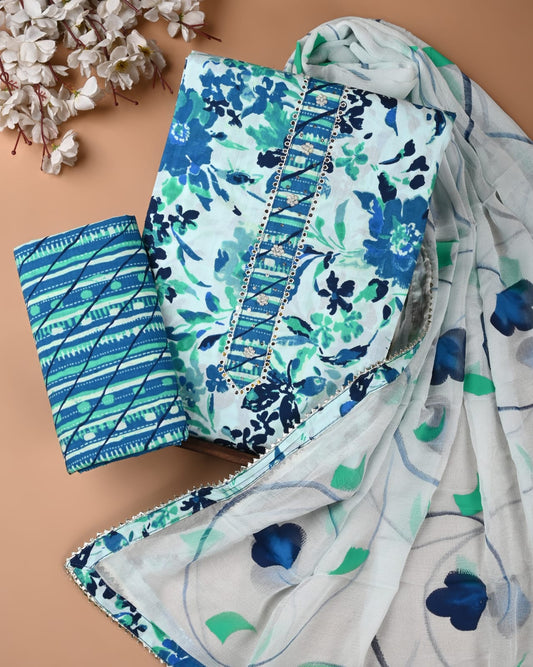 PREMIUM GOTA PATTI COTTON SUIT SET WITH CHIFFON DUPATTA