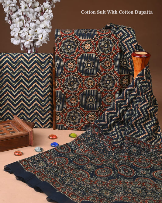 Exclusive Hand Block Cotton Suit With Cotton Dupatta