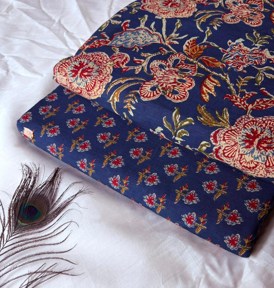 Elegant Hand Block Printed Cotton Top And Bottom Suit Sets