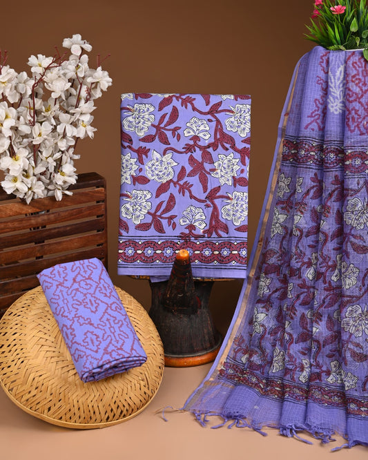 Exclusive Hand Block Cotton Suit With Kota Doriya Dupatta