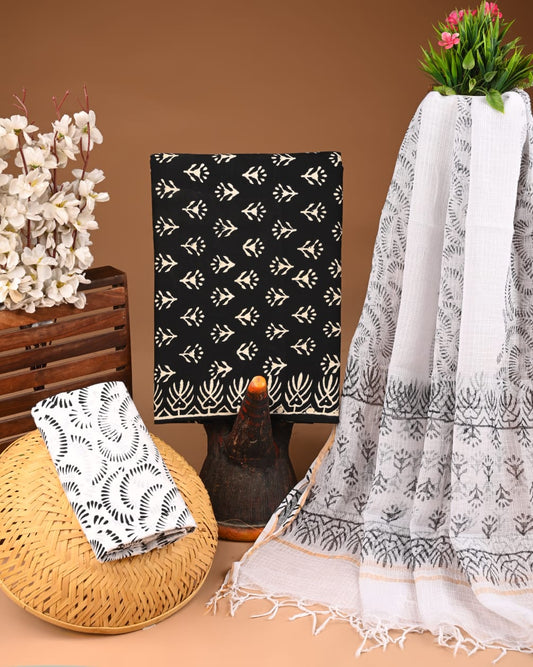 Exclusive Hand Block Cotton Suit With Kota Doriya Dupatta
