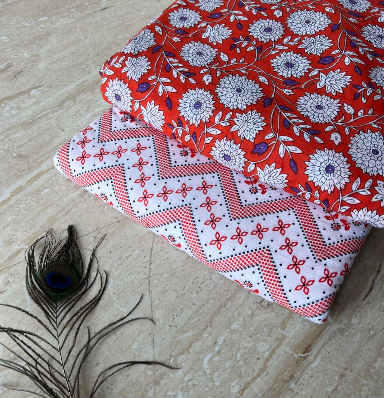 Elegant Hand Block Printed Cotton Top And Bottom Suit Sets