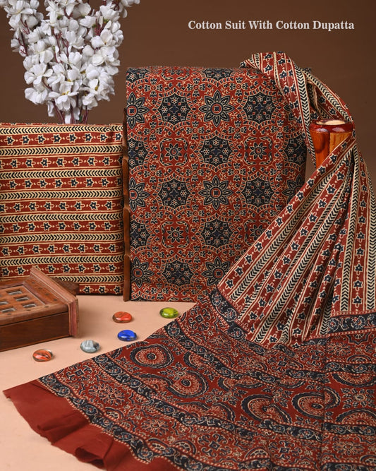 Exclusive Hand Block Cotton Suit With Cotton Dupatta