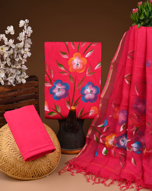 Exclusive Hand Block Cotton Suit With Kota Doriya Dupatta