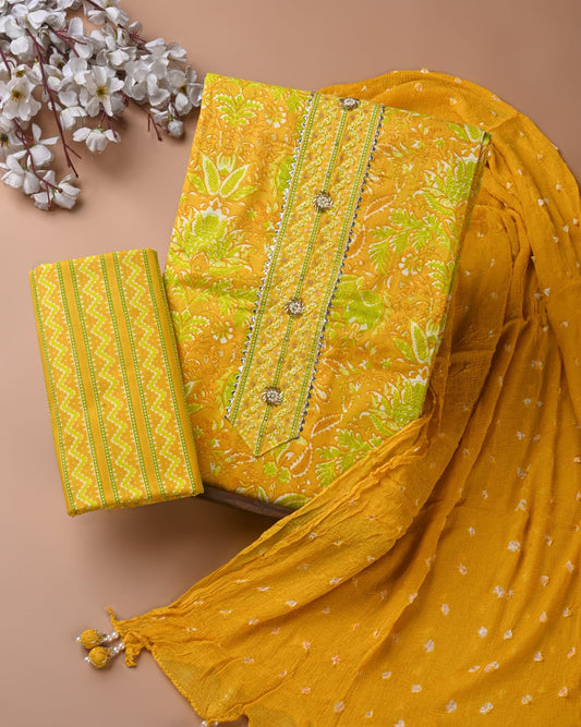 PREMIUM GOTA PATTI COTTON SUIT SET WITH CHIFFON DUPATTA