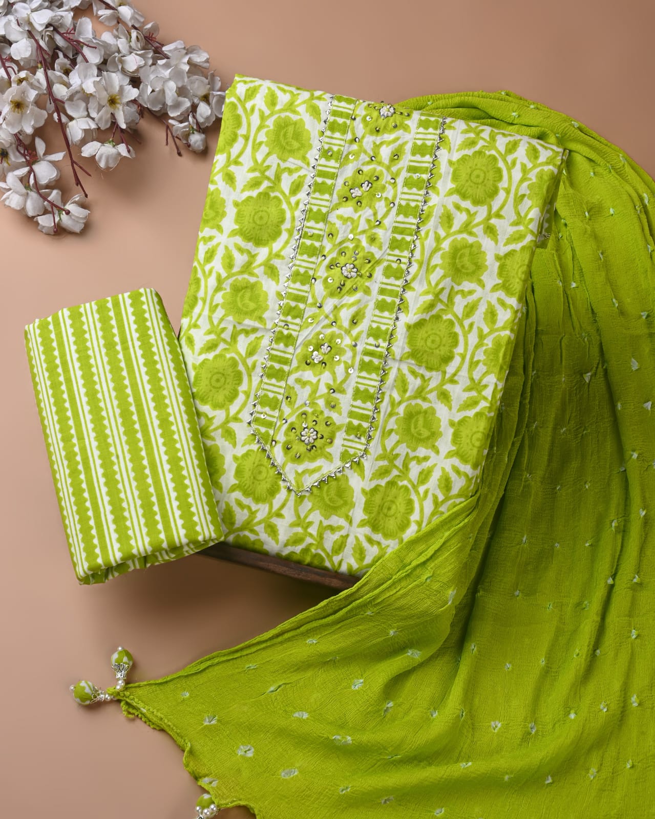 PREMIUM GOTA PATTI COTTON SUIT SET WITH CHIFFON DUPATTA