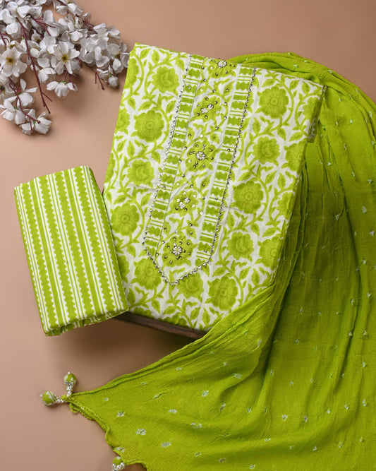PREMIUM GOTA PATTI COTTON SUIT SET WITH CHIFFON DUPATTA
