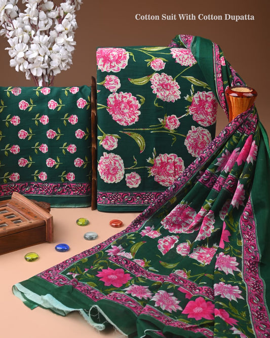Exclusive Hand Block Cotton Suit With Cotton Dupatta