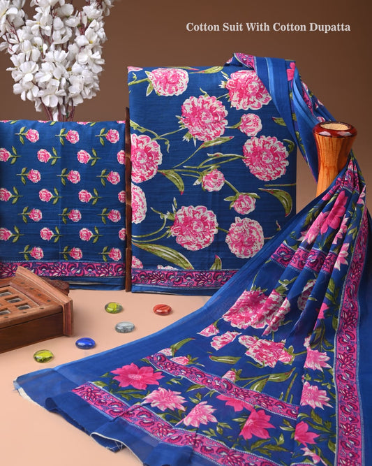 Exclusive Hand Block Cotton Suit With Cotton Dupatta