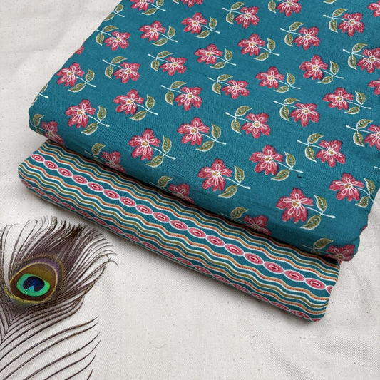 Elegant Hand Block Printed Cotton Top And Bottom Suit Sets