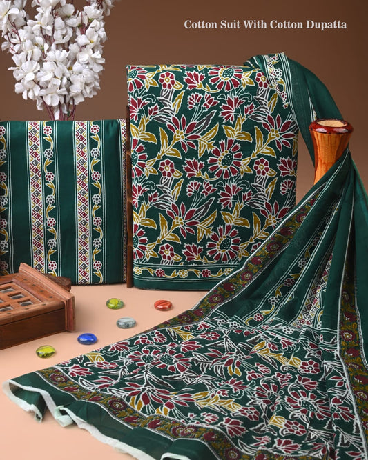 Exclusive Hand Block Cotton Suit With Cotton Dupatta