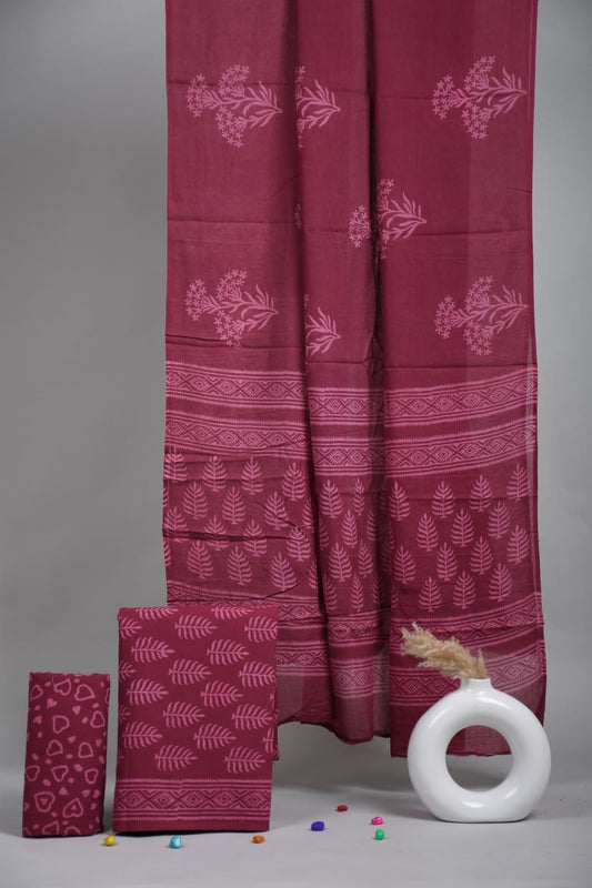 Exclusive Hand Block Cotton Suit With Cotton Dupatta Suit Sets