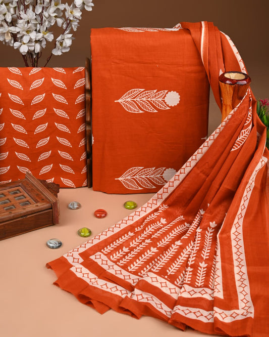 Exclusive Hand Block Cotton Suit With Cotton Dupatta