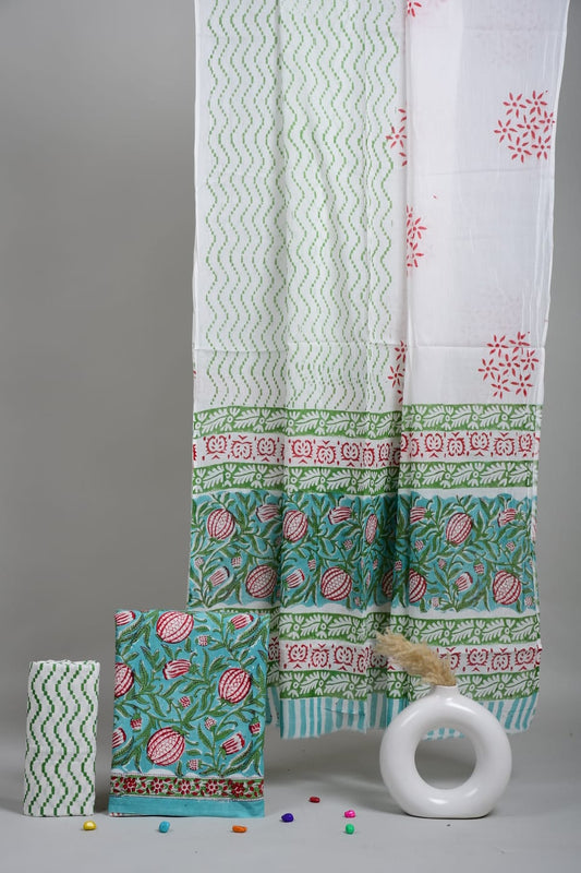 Exclusive Hand Block Cotton Suit With Cotton Dupatta Suit Sets