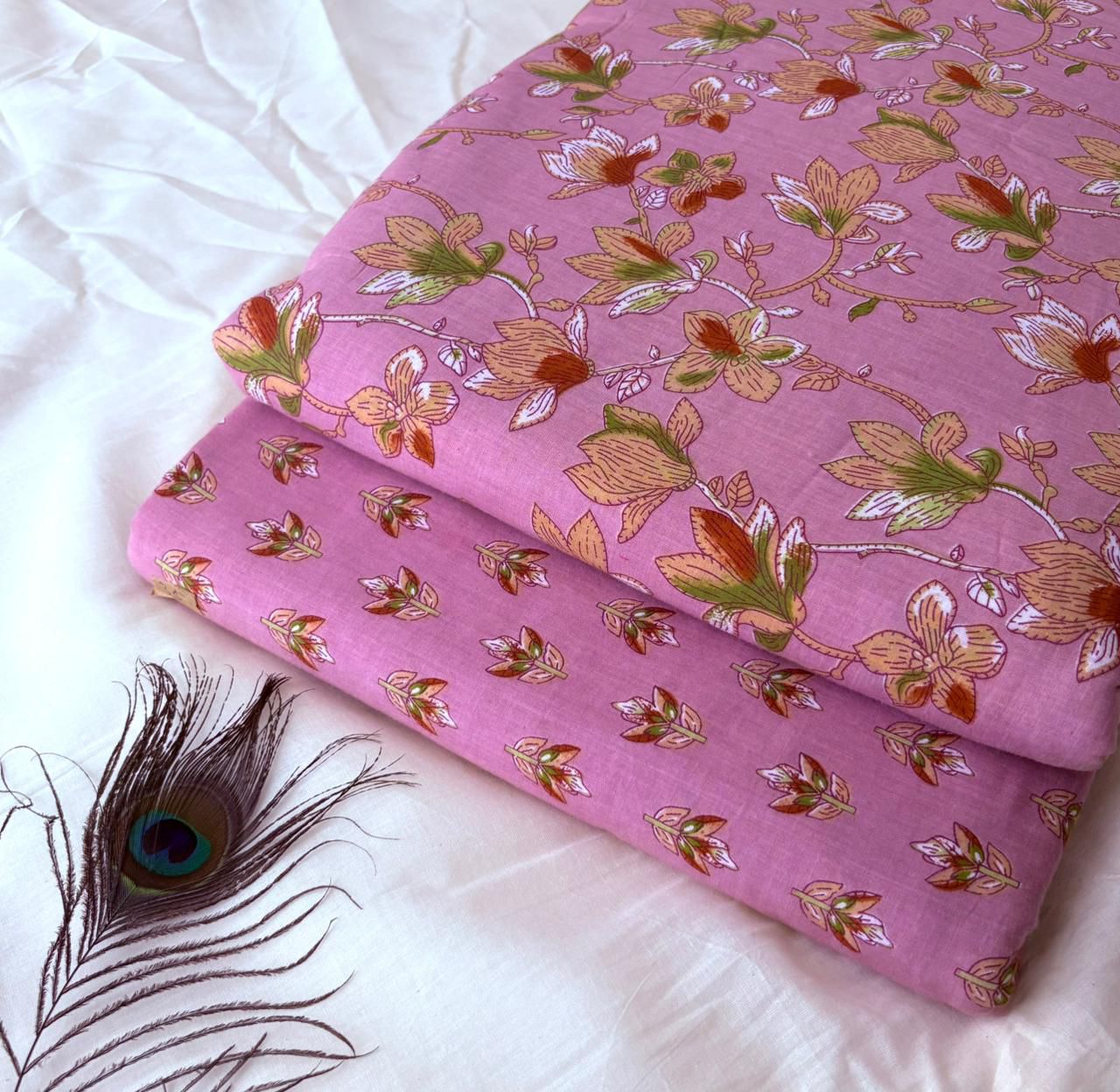 Elegant Hand Block Printed Cotton Top And Bottom Suit Sets