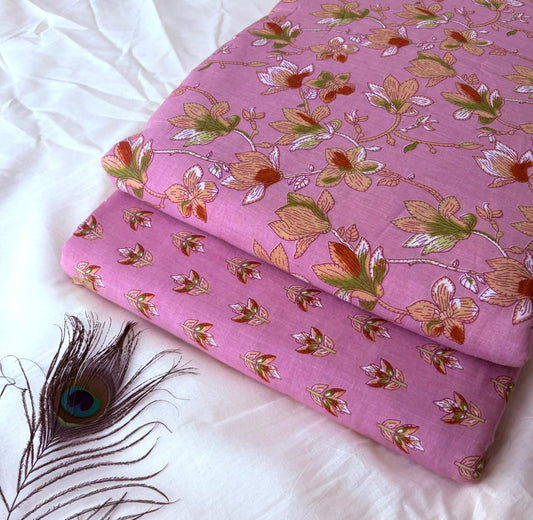 Elegant Hand Block Printed Cotton Top And Bottom Suit Sets