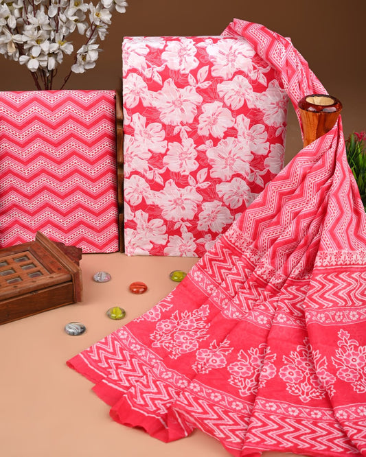 Exclusive Hand Block Cotton Suit With Cotton Dupatta