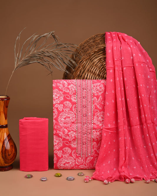 PREMIUM GOTA PATTI COTTON SUIT SET WITH CHIFFON DUPATTA