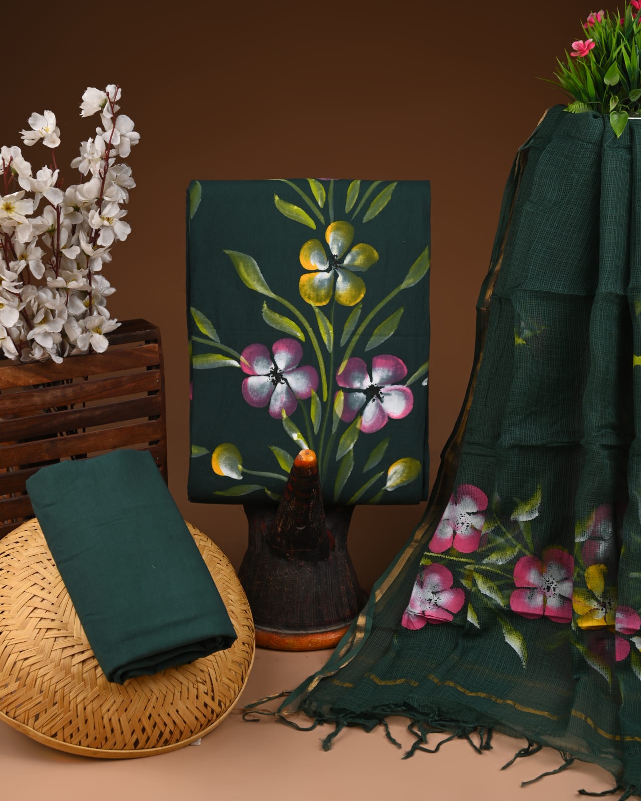 Exclusive Hand Block Cotton Suit With Kota Doriya Dupatta