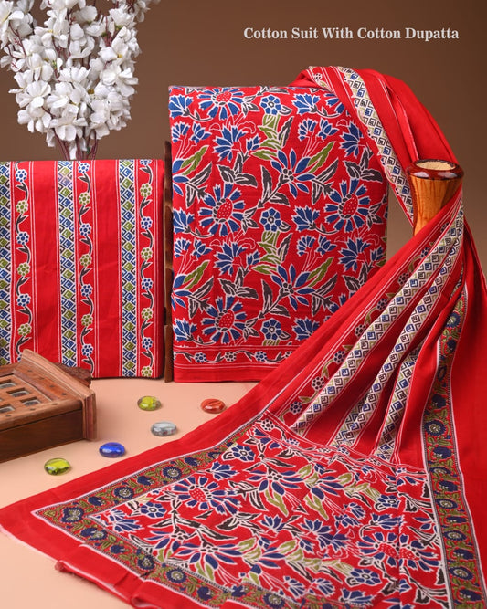 Exclusive Hand Block Cotton Suit With Cotton Dupatta