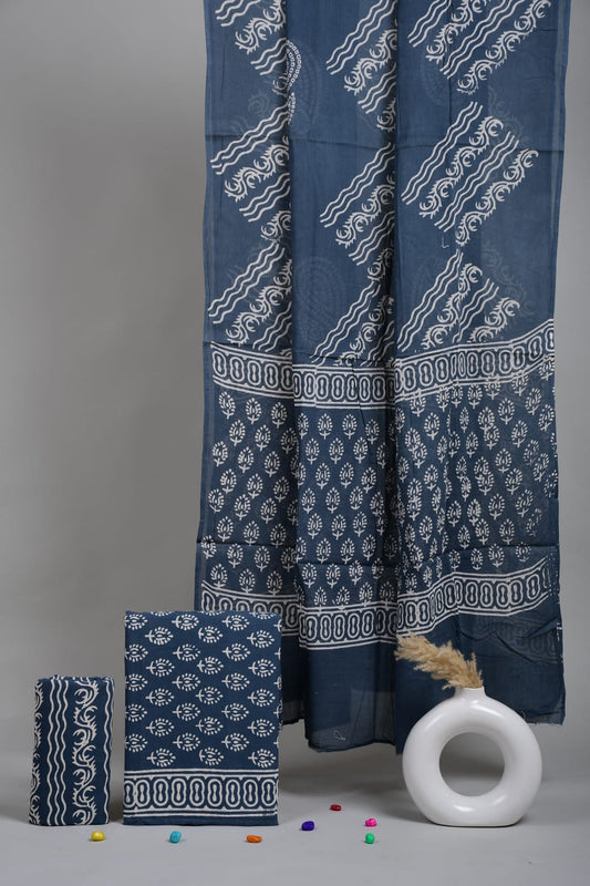 Exclusive Hand Block Cotton Suit With Cotton Dupatta Suit Sets