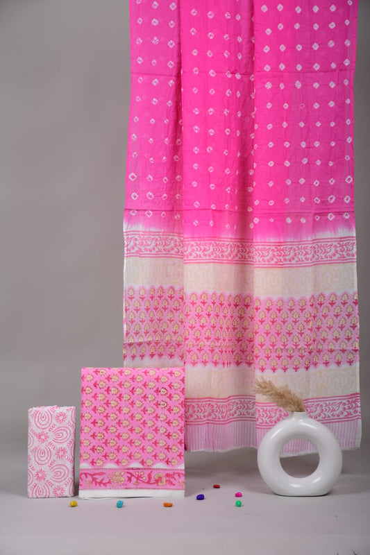 Exclusive Hand Block Cotton Suit With Cotton Dupatta Suit Sets