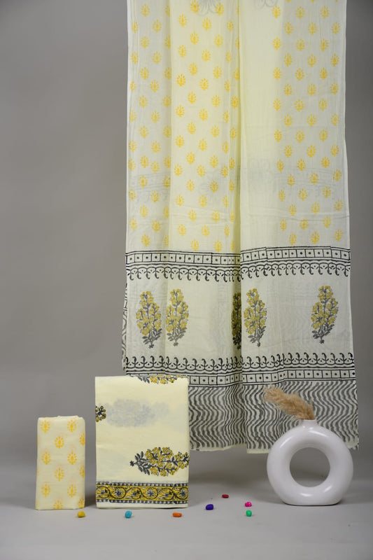 Exclusive Hand Block Cotton Suit With Cotton Dupatta Suit Sets