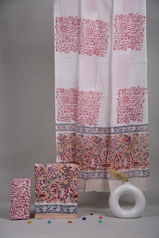 Exclusive Hand Block Cotton Suit With Cotton Dupatta Suit Sets