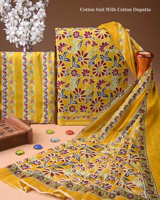 Exclusive Hand Block Cotton Suit With Cotton Dupatta