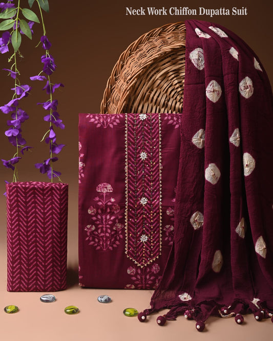 PREMIUM GOTA PATTI COTTON SUIT SET WITH CHIFFON DUPATTA