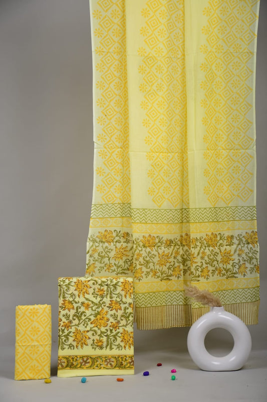Exclusive Hand Block Cotton Suit With Cotton Dupatta Suit Sets