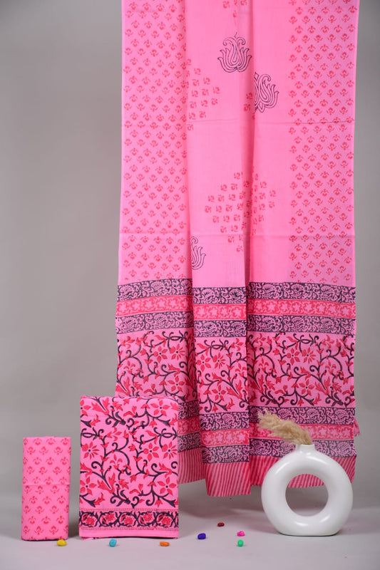 Exclusive Hand Block Cotton Suit With Cotton Dupatta Suit Sets