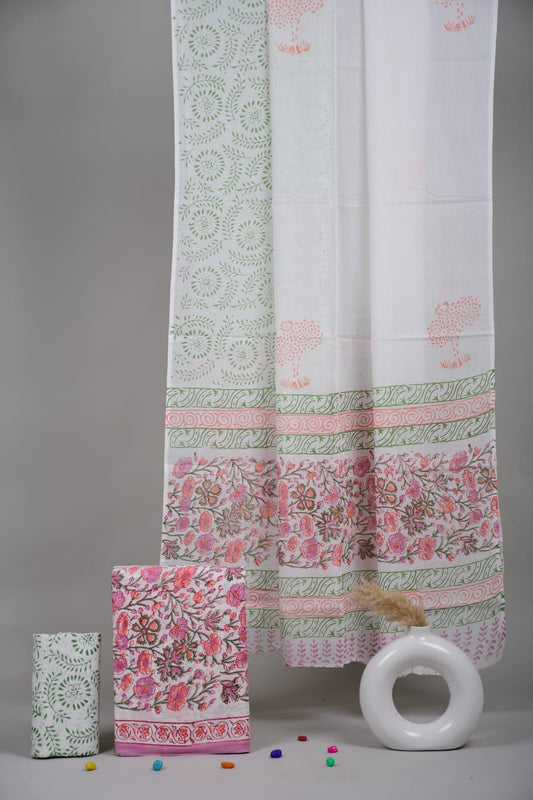 Exclusive Hand Block Cotton Suit With Cotton Dupatta Suit Sets