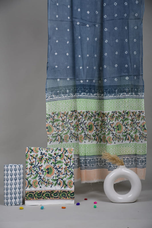 Exclusive Hand Block Cotton Suit With Cotton Dupatta Suit Sets