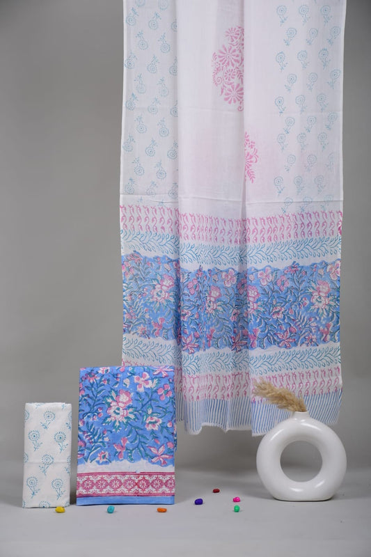 Exclusive Hand Block Cotton Suit With Cotton Dupatta Suit Sets