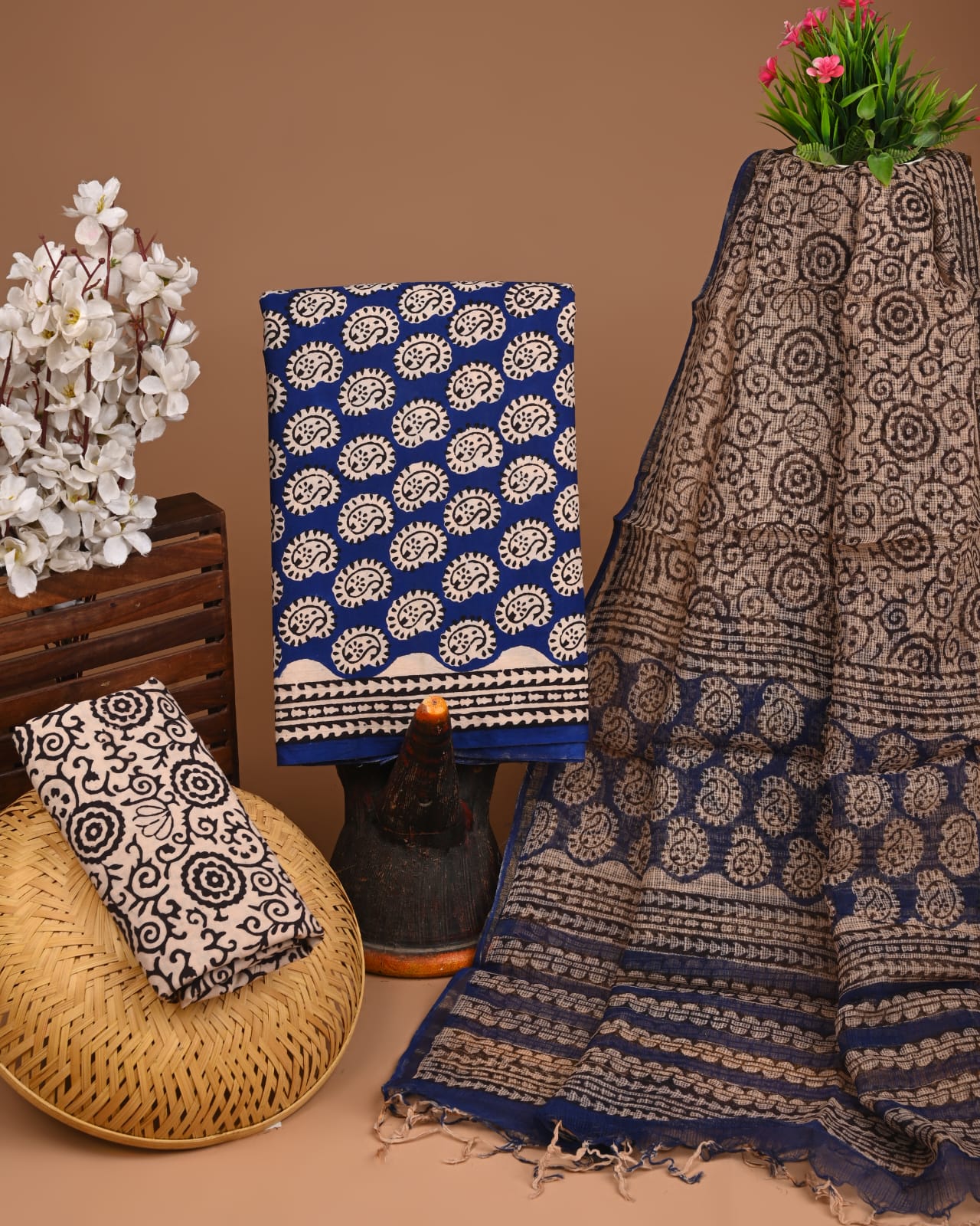 Exclusive Hand Block Cotton Suit With Kota Doriya Dupatta