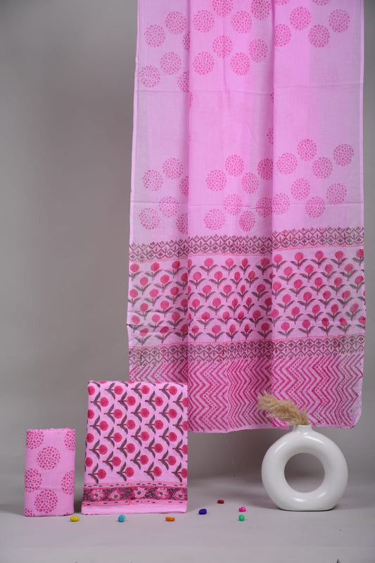 Exclusive Hand Block Cotton Suit With Cotton Dupatta Suit Sets