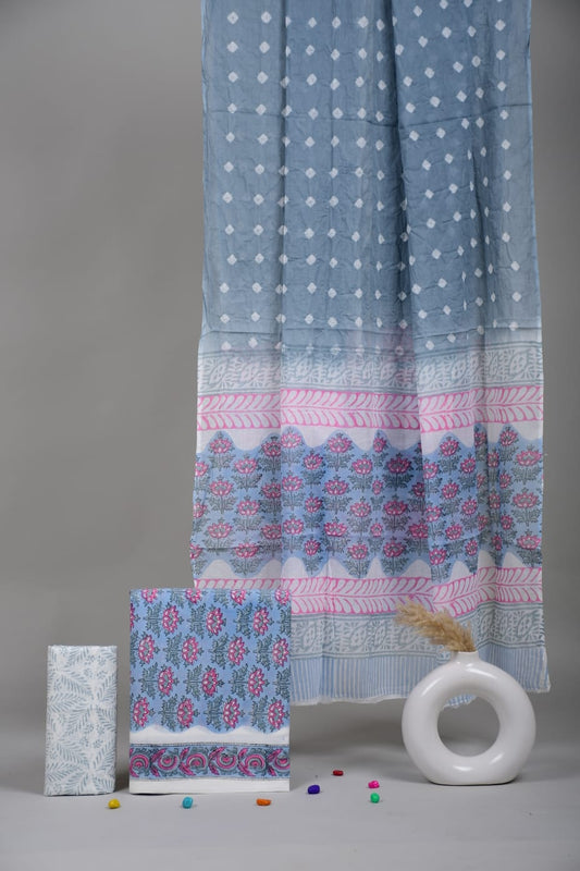 Exclusive Hand Block Cotton Suit With Cotton Dupatta Suit Sets