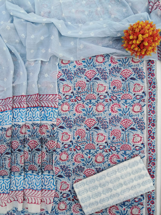 Exclusive Hand Block Cotton Suit With Cotton Dupatta Suit Sets