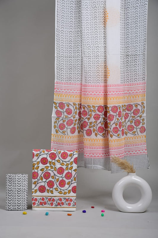 Exclusive Hand Block Cotton Suit With Cotton Dupatta Suit Sets
