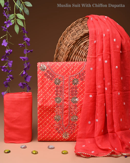 PREMIUM GOTA PATTI COTTON SUIT SET WITH CHIFFON DUPATTA
