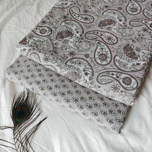 Elegant Hand Block Printed Cotton Top And Bottom Suit Sets