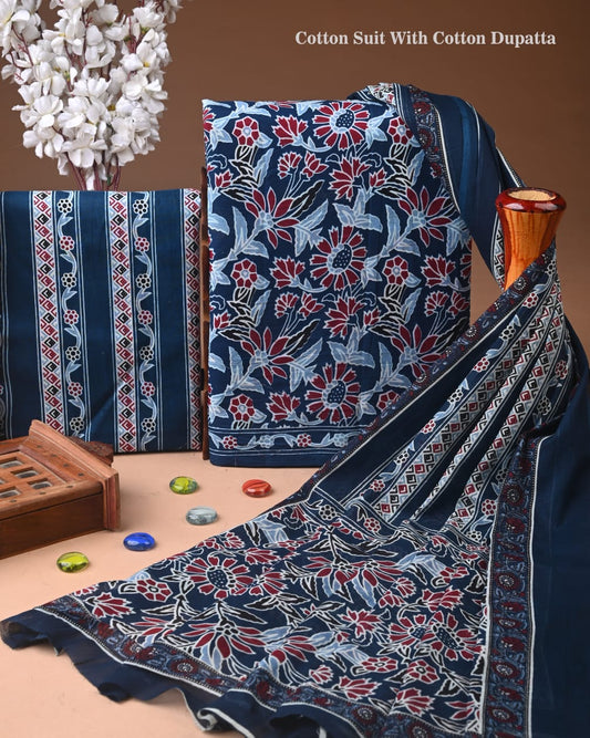Exclusive Hand Block Cotton Suit With Cotton Dupatta