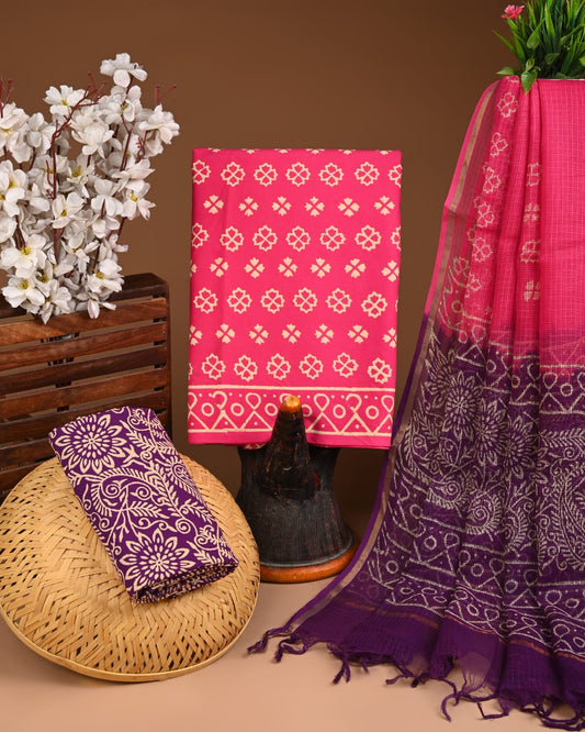 Exclusive Hand Block Cotton Suit With Kota Doriya Dupatta
