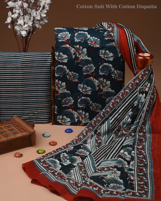 Exclusive Hand Block Cotton Suit With Cotton Dupatta