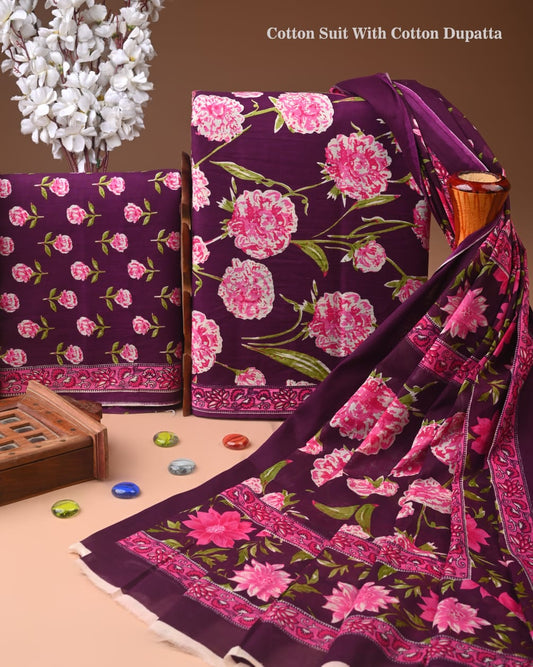 Exclusive Hand Block Cotton Suit With Cotton Dupatta