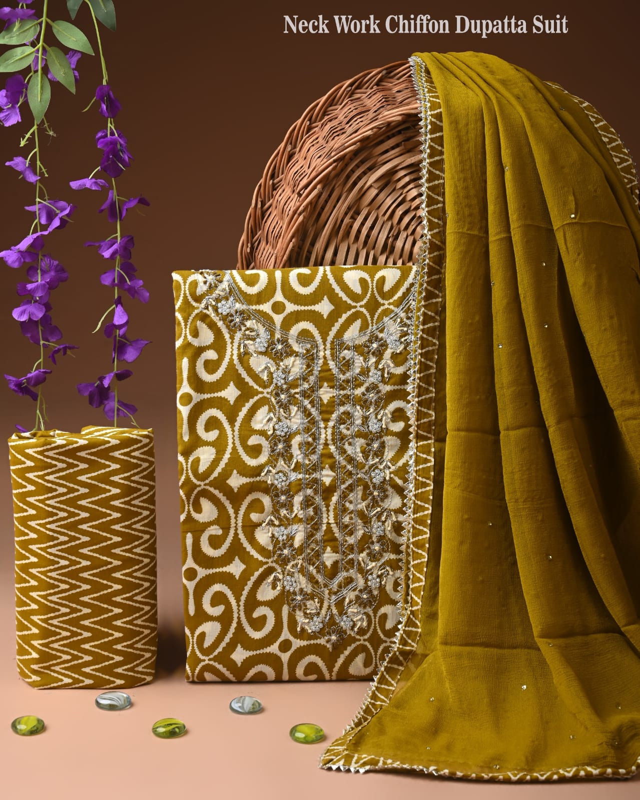 PREMIUM GOTA PATTI COTTON SUIT SET WITH CHIFFON DUPATTA