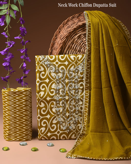 PREMIUM GOTA PATTI COTTON SUIT SET WITH CHIFFON DUPATTA